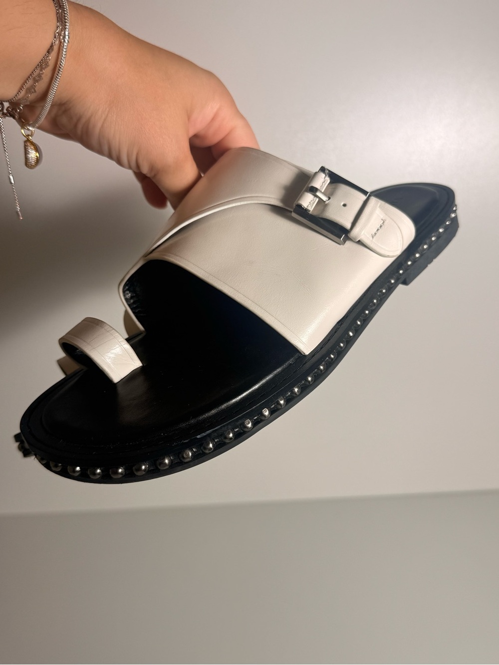Vince Camuto White Toe Ring Slide Sandals with Studded Sole – Women’s - Picture 5 of 11